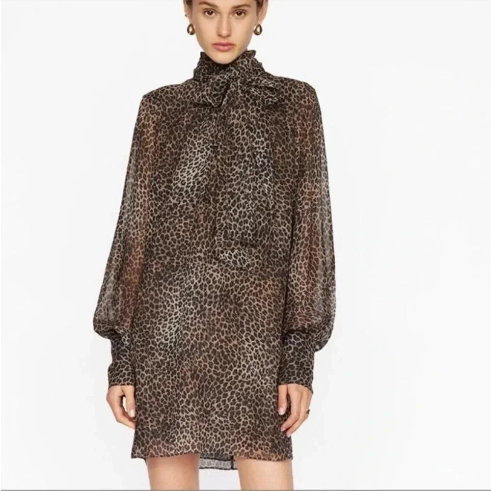 Frame silk tie neck dress in leo multi - Picture 1 of 10